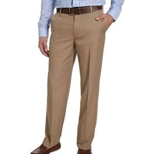 Izod Men's Beige Tan Straight-Fit Flat Front Stretch Dress Pants 34W 30L 34x30